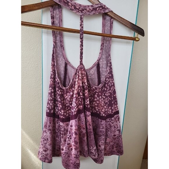 Small Mudd Boho Purples Pink Floral Print Lace Accent Back Sleeveless Tank Top - Picture 4 of 13